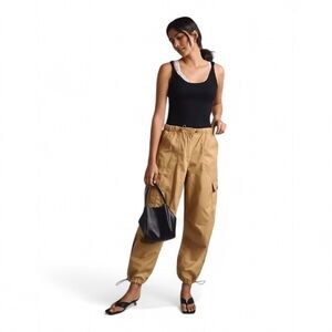 Anthropologie 90s Khaki Parachute Cargo Pants Sz S Adjustable Hems Baggy‎